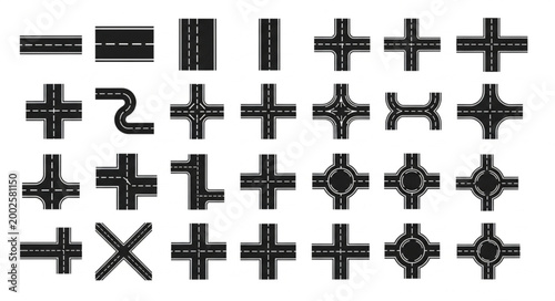 Obraz na plátně Collection of road intersection symbols and street elements.