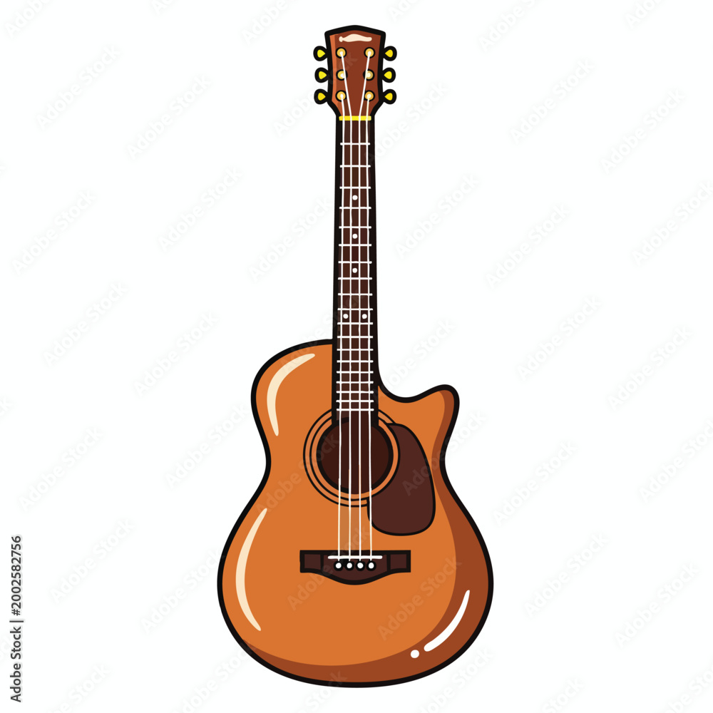 Obraz premium Cartoon style acoustic guitar illustration on white background.