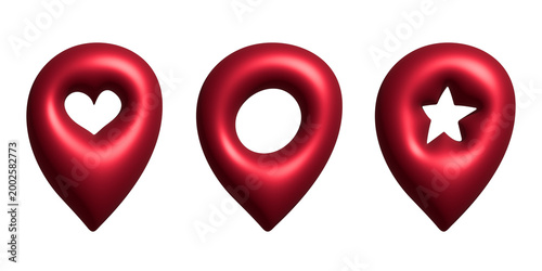 Set of 3d map pin Map marker pointer sign GPS and mapping tools Location pin symbol Pinpoint clipart Single element for web, design