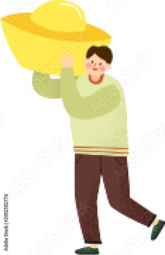 Woman carrying giant gold ingot
