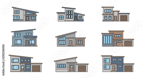 Residential house facade icon pattern with modern homes and property buildings, clean real estate background for architecture branding, housing projects and construction themes
