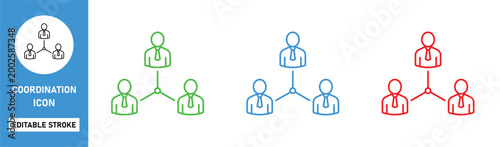 coordination icon line style business workflow teamwork process editable stroke vector set