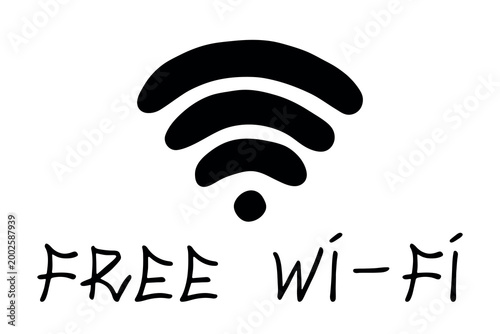 Hand drawn free wifi spot zone sign Public wi-fi area sign Wireless internet clipart in doodle style Single element for print, web, design, decor 3G, 4G, 5G, 6G, IoT