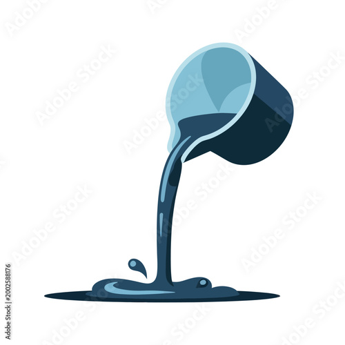 Tableau sur toile Blue liquid pouring from cup.