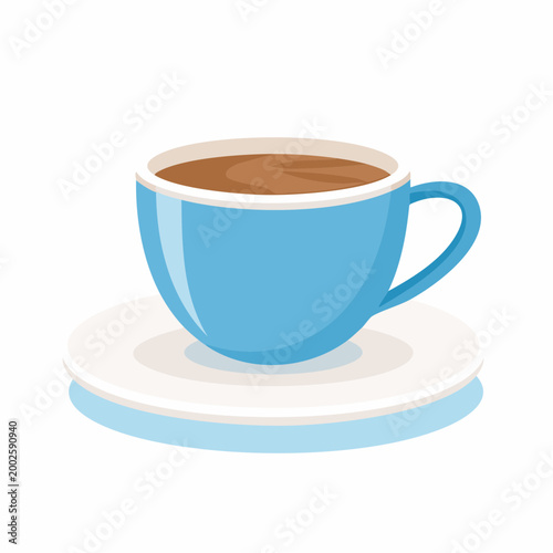 Blue coffee cup with saucer and hot beverage