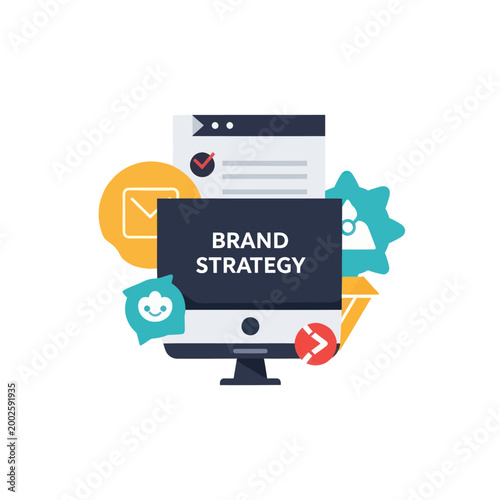 Brand strategy on computer screen display.