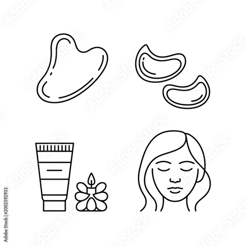 Beauty Skincare Cosmetic Face Line Icons Collection