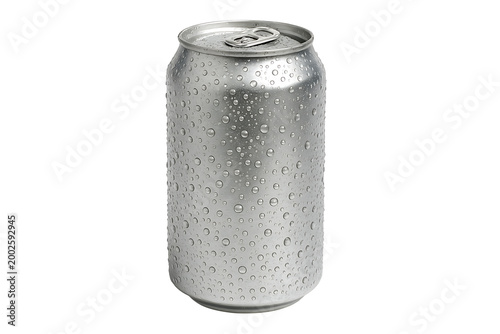 Aluminum beverage can with water droplets and cold texture isolated on transparent background