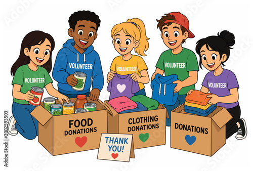 Diverse Volunteers Collecting Donations.