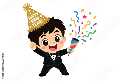 Happy Boy Wearing Party Hat.