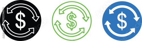 Currency exchange circular arrows icon with dollar symbol financial transaction money transfer economy cycle vector illustration design concept symbol