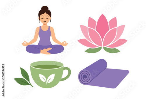 Woman meditating with yoga mat.