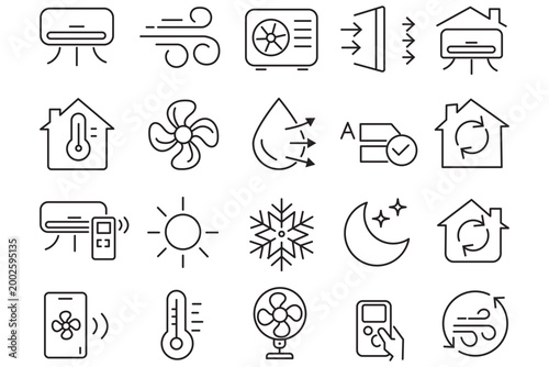 Air Conditioning icon set. Editable stroke.