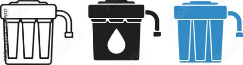 Water filtration system icon set with purifier tank faucet clean drinking water treatment vector illustration design concept symbol