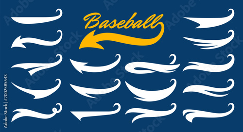 Φωτογραφία American sport swoosh and swish with tails for baseball and basketball retro font, vector swash underline ribbons