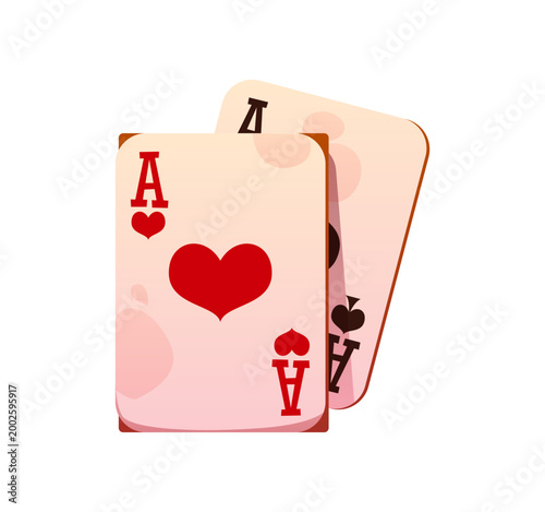 Cartoon wild west and western cowboys game icon featuring two playing cards with ace of hearts and ace of spades. Vector icon for casino apps, wild west party decorations or sticker pack