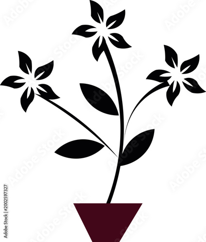 Black flower plant silhouette in a purple pot