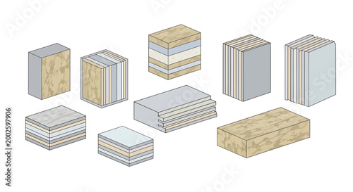 Insulated wall panels, stacked foam boards, thermal insulation blocks, construction materials