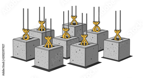 Concrete blocks with rebar, construction reinforcement, building foundations, cement pillars