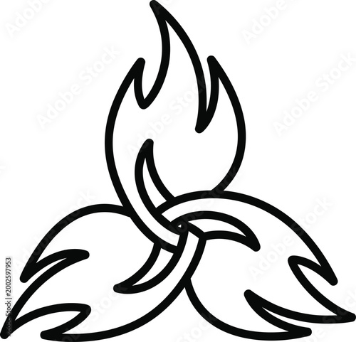 Black line art celtic knot flame