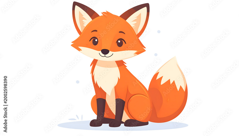 Naklejka premium A cute red fox cartoon character holding a blank sign in a fun forest nature illustration featuring a fuzzy orange tail and wild animal vector art design