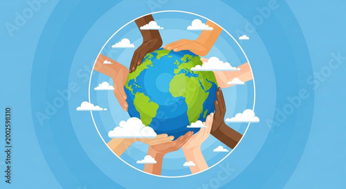 International Day for Cultural Diversity Diverse hands holding the earth symbolising global unity and environmental protection concept