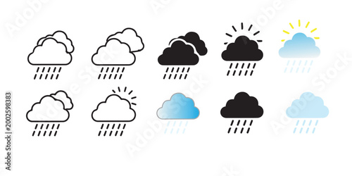 Weather icons set diverse cloud formations and precipitation types