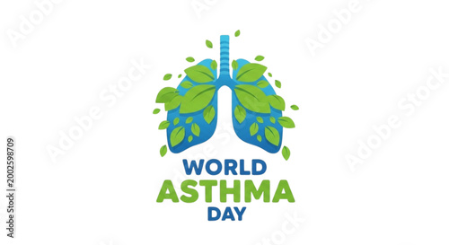 World Asthma Day Illustration with Human Lungs Made of Green Leaves for Respiratory Health Awareness and Medical Education Design