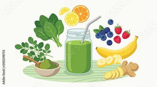 Healthy Green Smoothie With Fresh Fruits and Vegetables For A Nutritious Boost