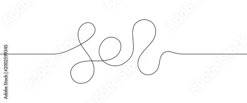 Long line squiggle cable with spiral loops and wavy curves, thin abstract wire style vector element.