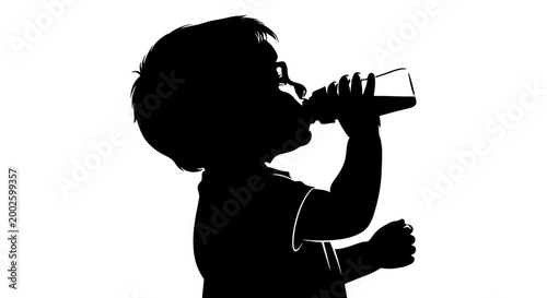 Silhouette of a toddler drinking from a glass.