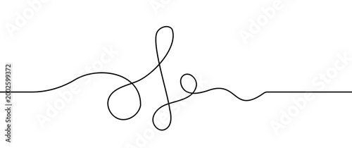Abstract line squiggle cable with tangled curves, thin black wave drawing for creative backgrounds.