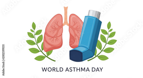 Human Lungs and Medical Inhaler Illustration for World Asthma Day Awareness Campaign and Respiratory Health Education Poster