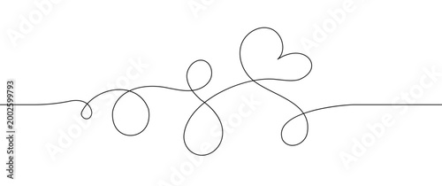 Line squiggle cable with knot inspired loops and curls, modern abstract black drawing isolated on white.