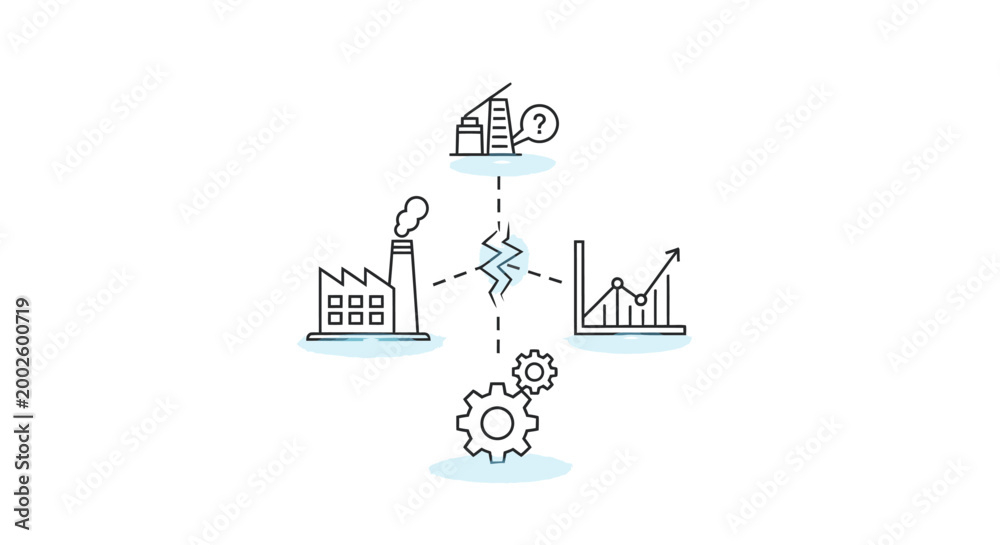 Fototapeta premium Infographic illustration of business icons connected by lines on a white background with a minimalist design.