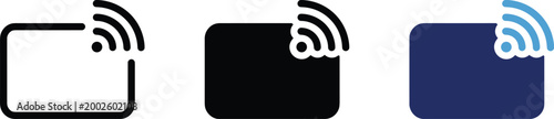 Foto Credit card vector icon with contactless signal in black and blue flat style, ed