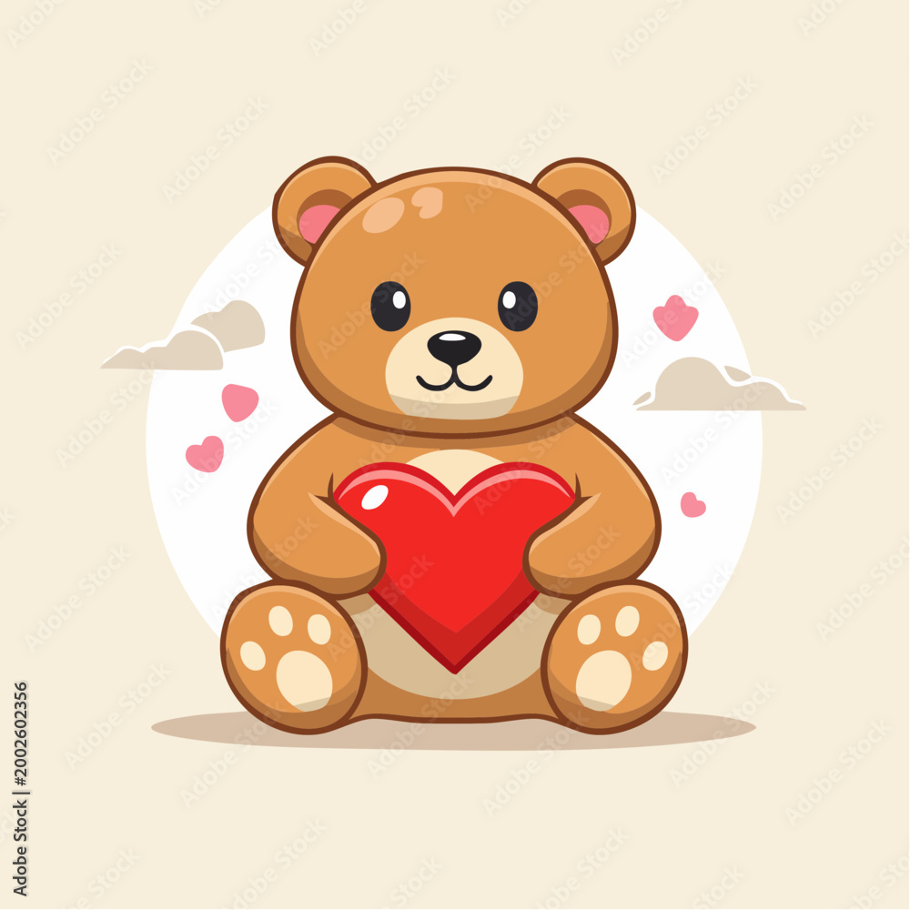 Obraz premium Cute Teddy Bear Holding a Red Heart