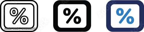 Discount label vector icon variants with percent symbol in black and blue flat style, editable sale and promotion tags collection for ecommerce stores and retail marketing campaigns