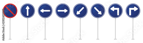 Regulatory road sign collection, 3d traffic road sign, no parking, one way, go left, go right, turn left and turn right