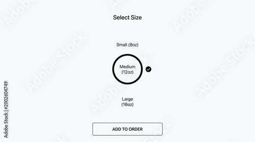 Streamlined online ordering interface providing clear options for beverage cup size selection and seamless purchase experience