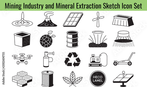 Mining industry sketch icons
