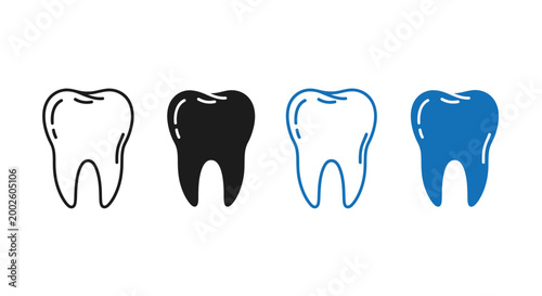 Dental care vector illustration graphic design featuring a set of healthy human teeth icons in various styles.