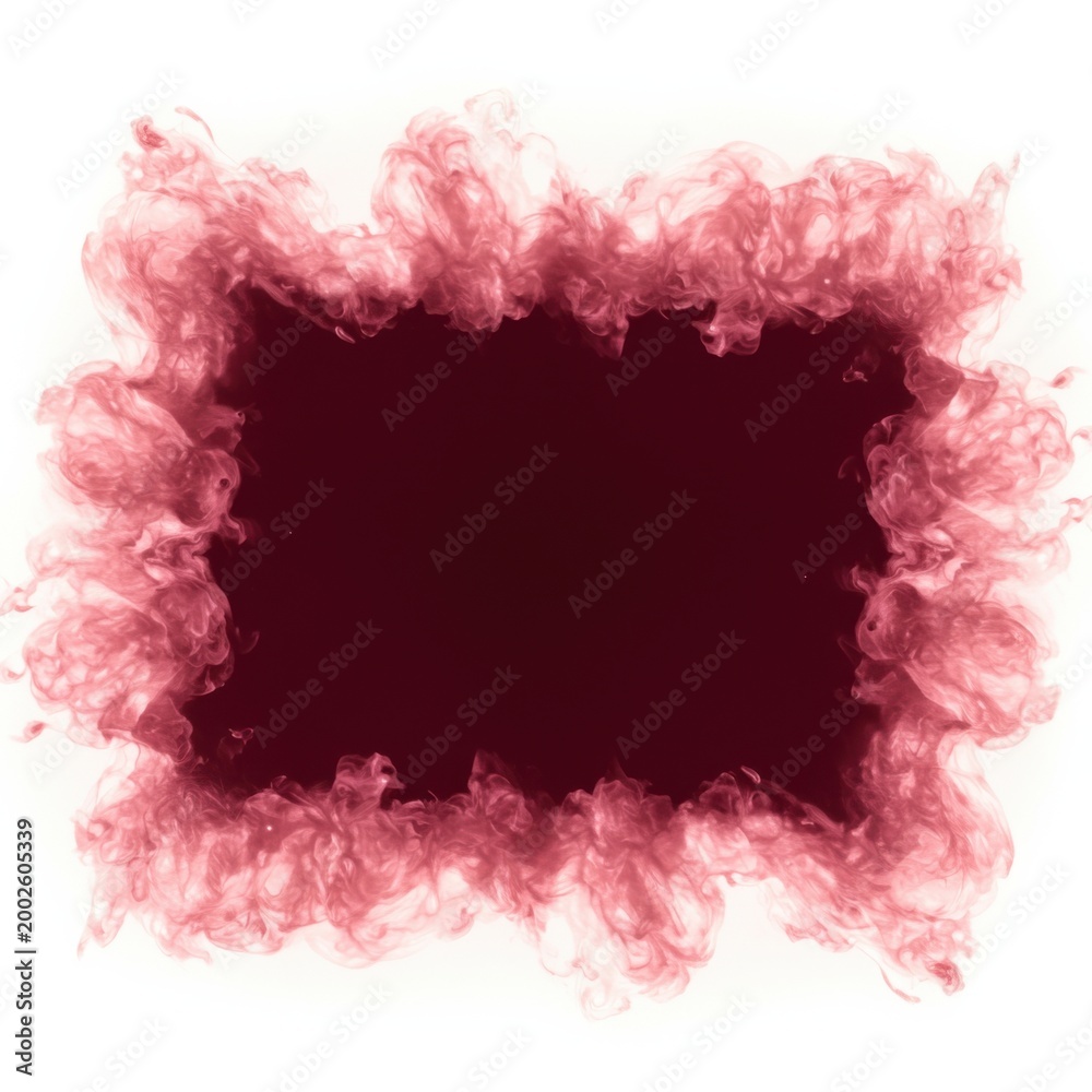 Fototapeta premium Pink smoke frame with swirling vapor tendrils surrounding a deep crimson center for cosmetics branding, floral perfume advertising and luxury boutique signage