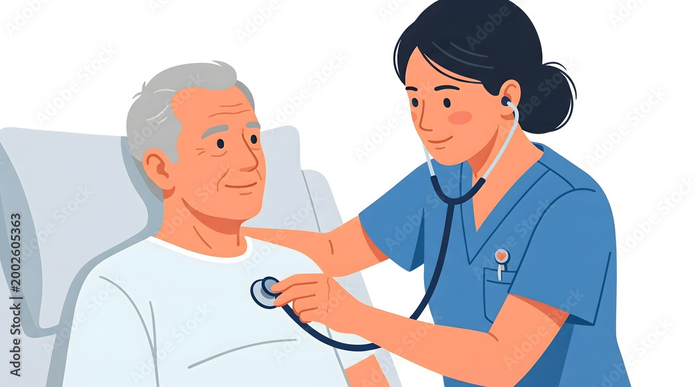 Fototapeta premium Nurse checking a patient’s heartbeat with a stethoscope, symbolizing care and professionalism on International Nurses Day