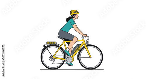 A woman wearing a helmet rides an electric bicycle outdoors showcasing a sustainable mode of personal transportation for active lifestyles and urban commuting