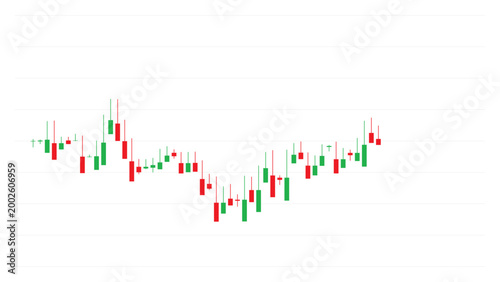 Stock market financial candlestick chart showing price movement with green and red bars representing growth and decline in digital trading