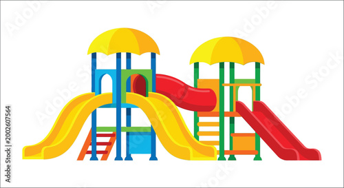 Colorful playground structure with slides and climbing frame vector illustration