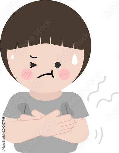 땀에 젖어 꿉꿉해 하는 어린이