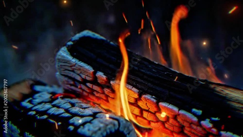 Burning Firewood Close Up Warm Flames Cozy Fireplace Heat Energy Concept 4K