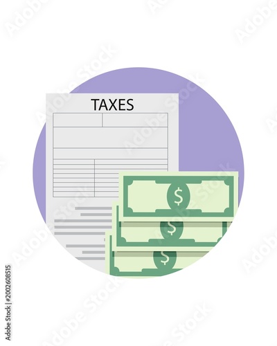 Bild auf Leinwand Tax return form document with dollar banknotes representing annual financial duty concept